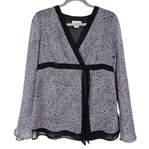 Motherhood Maternity Layered Semi-Sheer Bell Sleeve Lavender Rose Faux Wrap Top